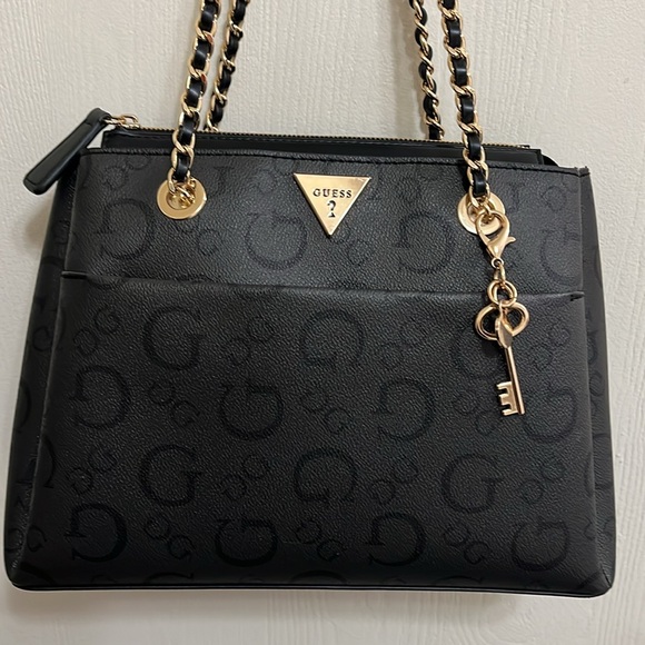 GUESS Black Shoulder Purse Gold Tone Hardware - Picture 2 of 16